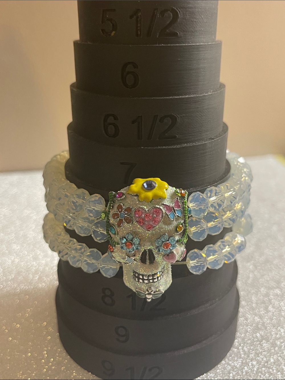 Kirks Folly Beaded Skull Bracelet Opalescent with Yellow Accent 8” (Large) NWOT